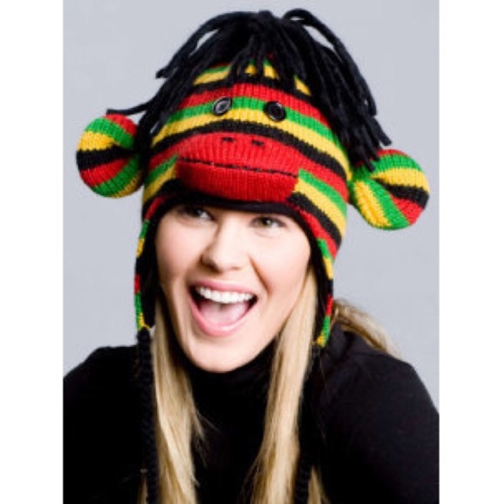 NWT✨ Sock Monkey Jamaican Rasta Striped Beanie Hat